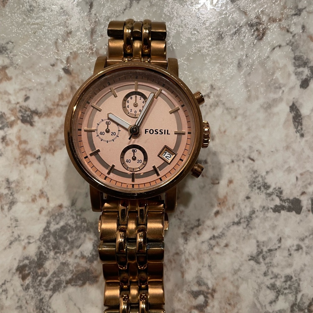 Fossil Rose Gold Watch with Date Display